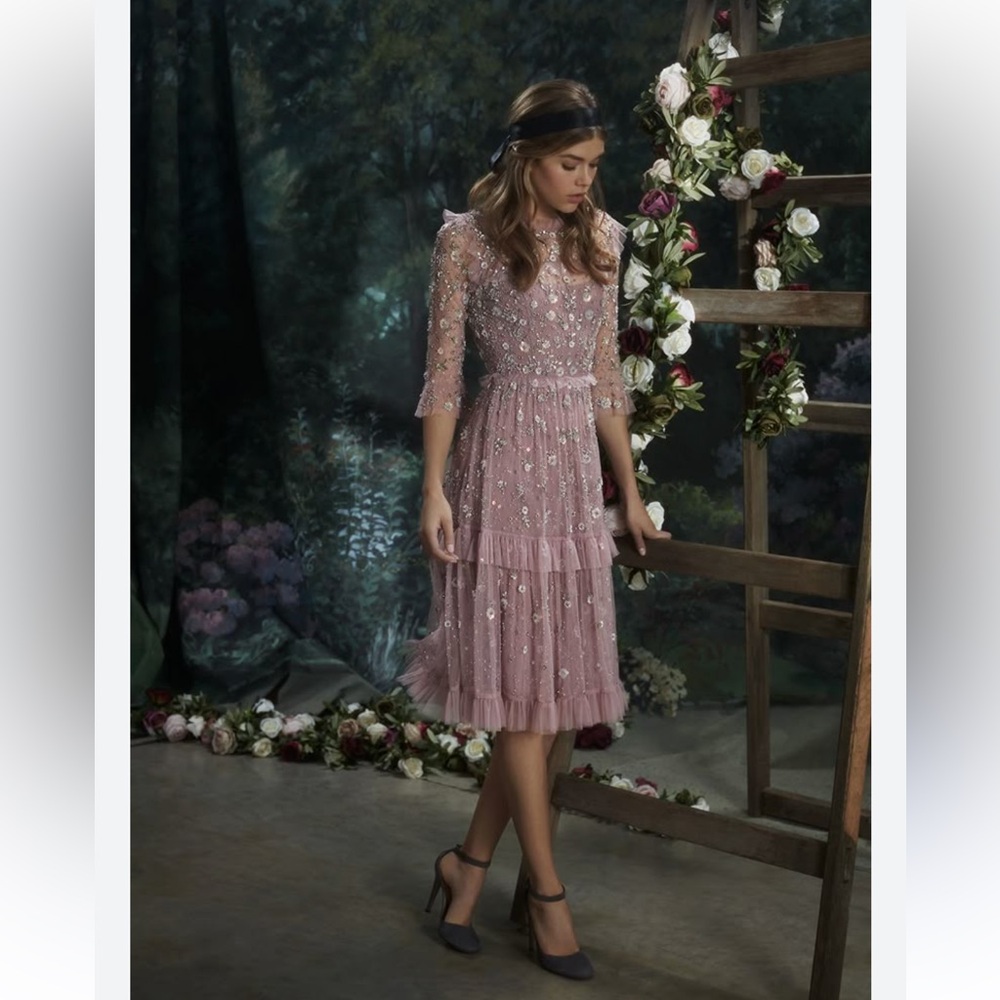 NWT Needle & Thread Pink Embellished Midi Dress - Picture 11 of 11